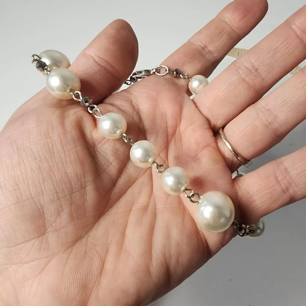 Bracelet Faux Pearl Rhinestones Accents See Photo For Measurement